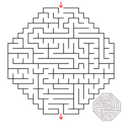 Abstract simple isolated labyrinth of unusual shape. Black color on a white background. An interesting game for children. Simple flat vector illustration. With the answer