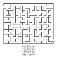 Abstract rectangular isolated labyrinth. Black color on a white background. An interesting game for children and adults. Simple flat vector illustration. With the answer.