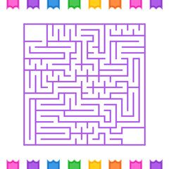 Abstract square isolated labyrinth. Purple flowers on a white background. An interesting game for children and adults. Simple flat vector illustration.