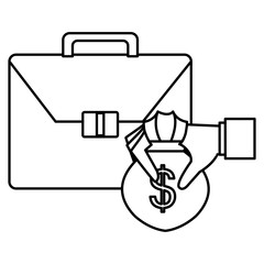 hand with money bag and portfolio vector illustration design