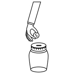 hand with coins and jar vector illustration design