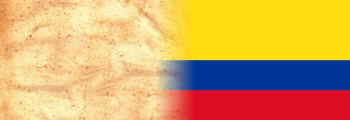 COLOMBIA Flag on original vintage Parchment paper with space for your text or design
