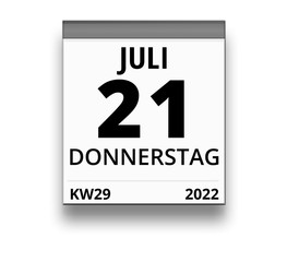 Kalender für Donnerstag, 21. JULI 2022 (Woche 29)