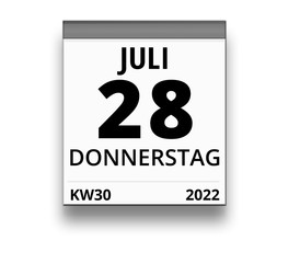 Kalender für Donnerstag, 28. JULI 2022 (Woche 30)