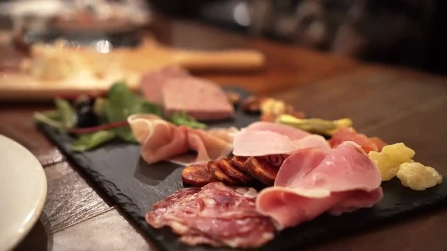 Gourmet cold cut platter with dried fruits video 4k