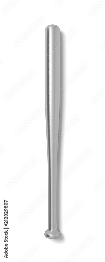 Poster 3d rendering of a single metal baseball bat with shining surface in top view isolated on a white bac