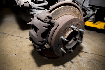 Car brake pad and disc with caliper