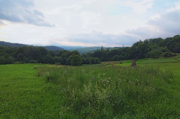 Stunning mountain landscape of Ukrainan Carpathian. View from the top of Volovets Pass. cloudy summer day. Zakarpatska oblast, Ukraine