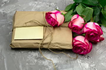 vintage present box with beautiful red rose and place for text