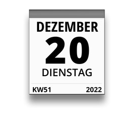 Kalender für Dienstag, 20. DEZEMBER 2022 (Woche 51)