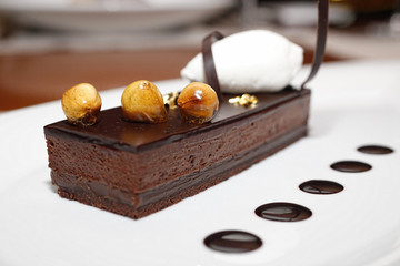 Chocolate Cake with hazelnut and vanilla ice-cream