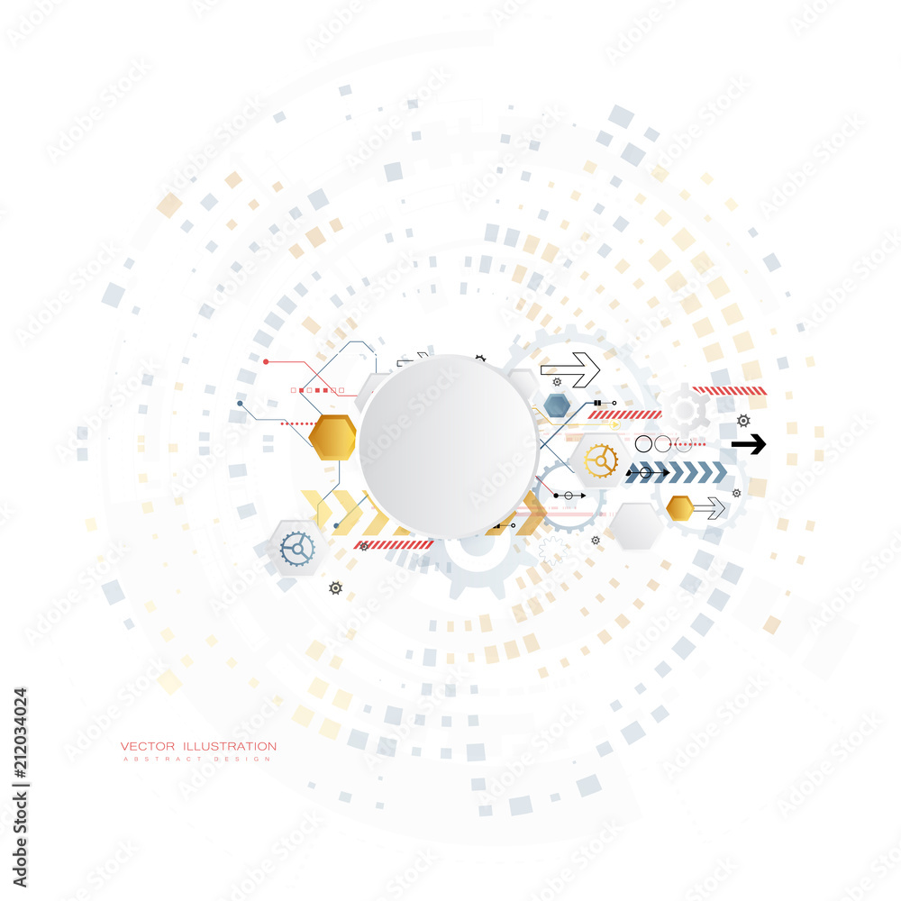 Poster technology gear wheel colorful circuit board engineering various elements design tech on light backg
