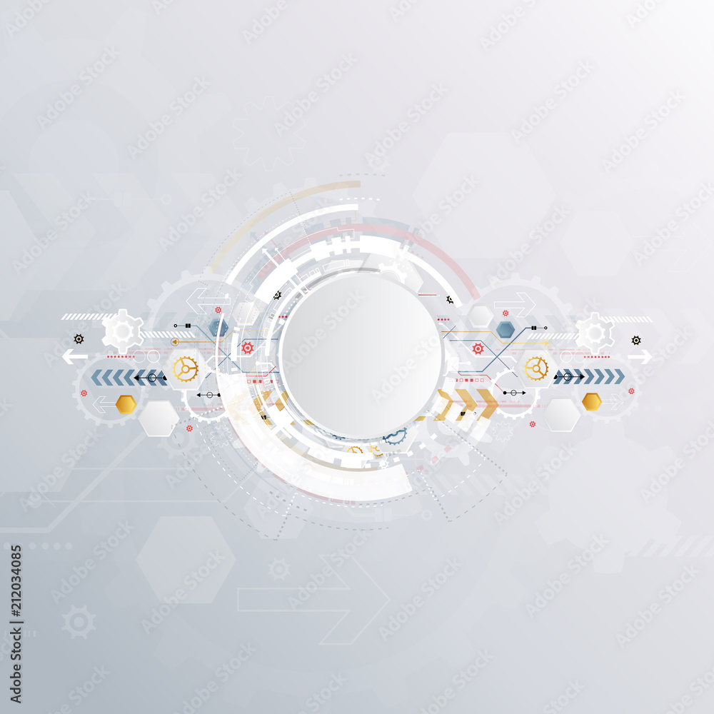 Aufkleber technology gear wheel colorful circuit board engineering various elements design tech on light backg