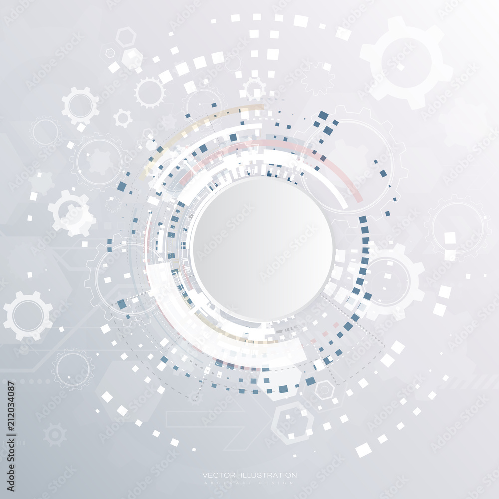 Aufkleber digital technology design blue gear wheel engineering various elements for content network business 