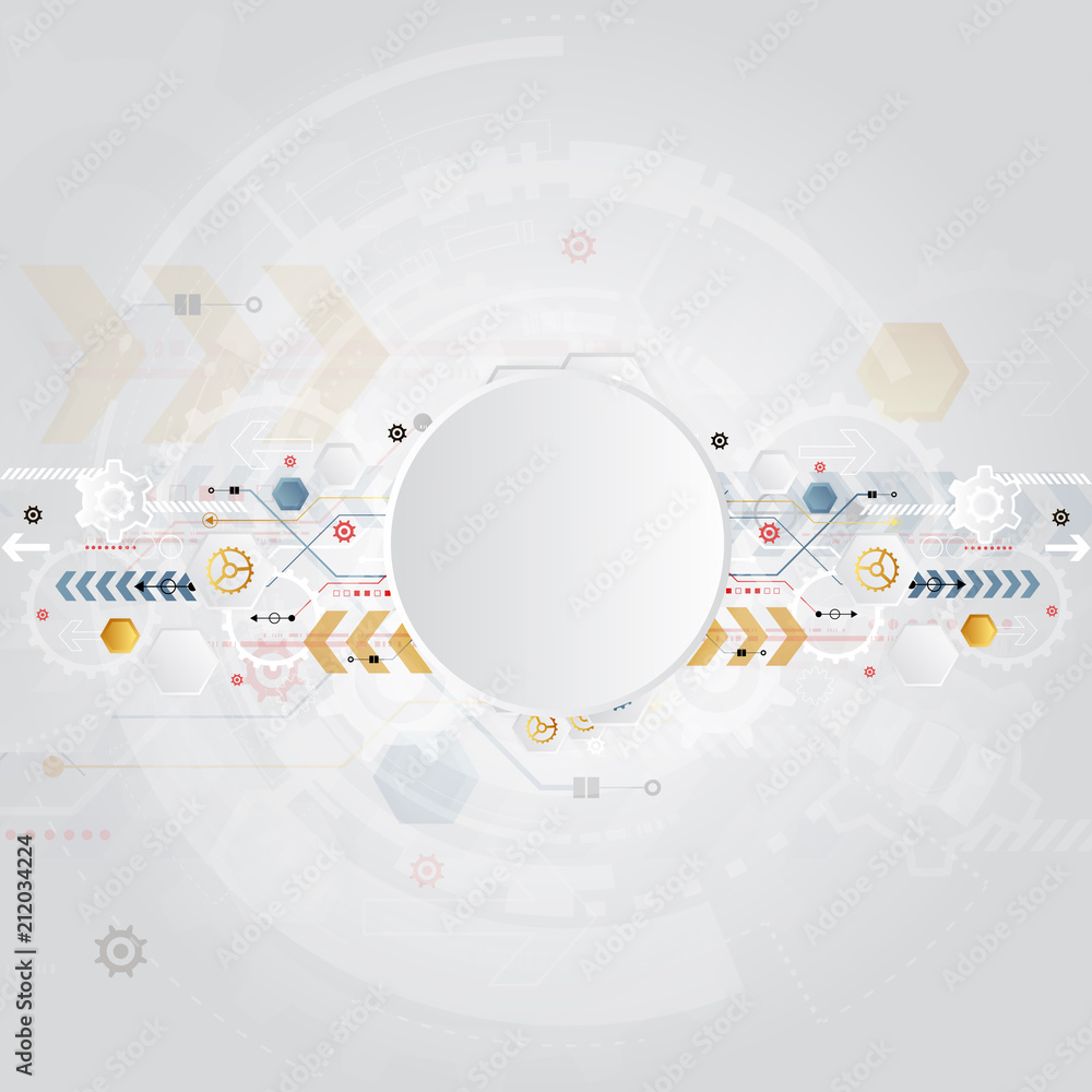 Poster technology gear wheel colorful circuit board engineering various elements design tech on light backg