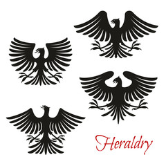 Heraldic black eagle, falcon or hawk bird symbol