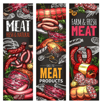 Meat and sausage chalkboard banner of butcher shop