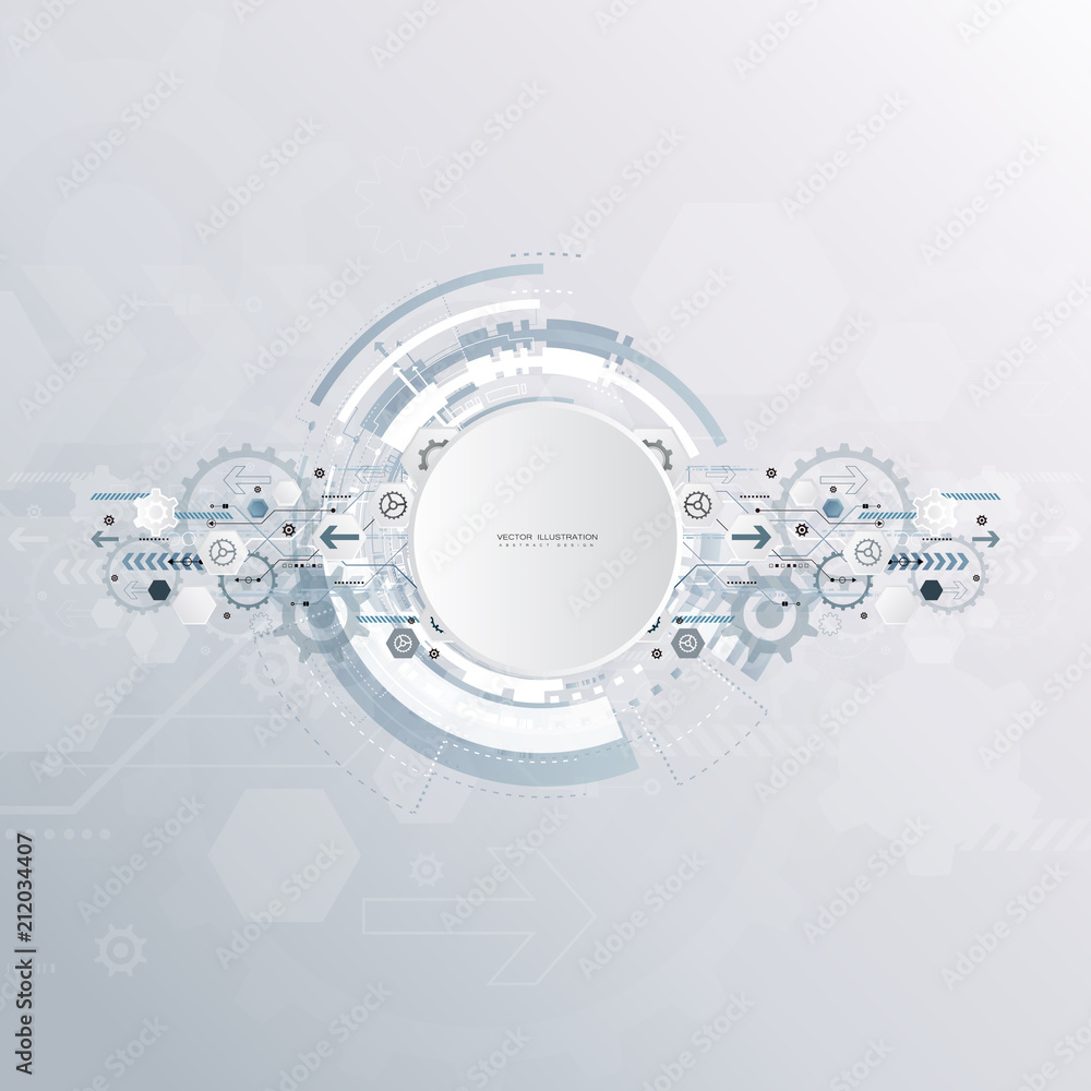 Aufkleber digital technology design blue gear wheel engineering various elements for content network business 
