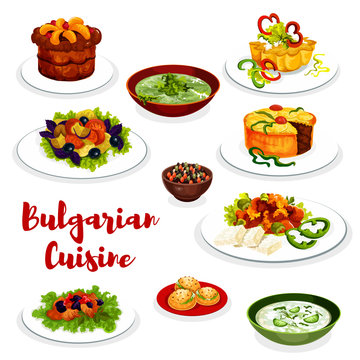Bulgarian cuisine icon of vegetable and meat dish