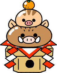 亥年の年賀状素材＿鏡餅型のイノシシ