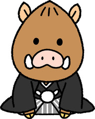 亥年の年賀状素材＿新年のあいさつをする猪_オス