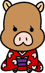 亥年の年賀状素材＿新年のあいさつをする猪_メス