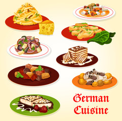 German cuisine icon of bavarian dinner with cake