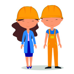 vector illustration builders girl and guy