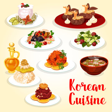 Korean cuisine icon of asian meat and fish dish