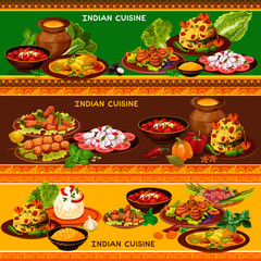 Indian cuisine restaurant banner with asian menu