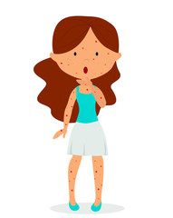  vector illustration girl is sick with chickenpox