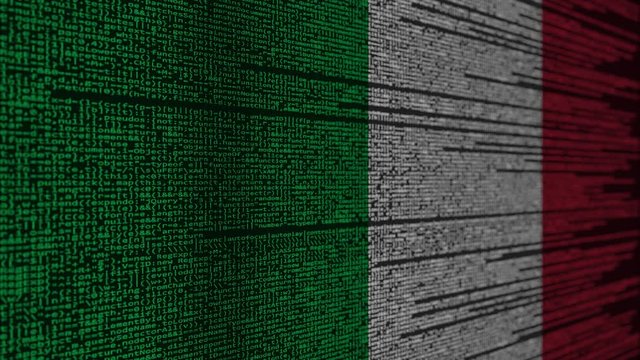 Program code and flag of Italy. Italian digital technology or programming related loopable animation
