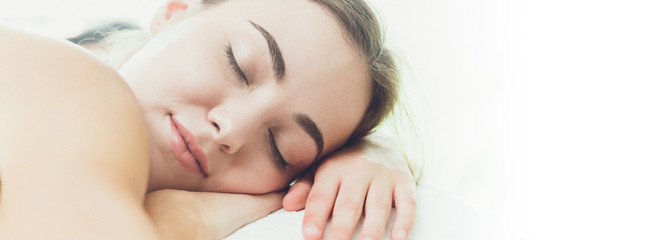 sleeping woman snoring clinic wide banner for website design