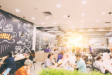 Blur Canteen foor court dining room hall in modern super market shopping all lifestyle
