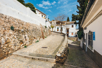White houses in the Albaicin district in Granada, Spain