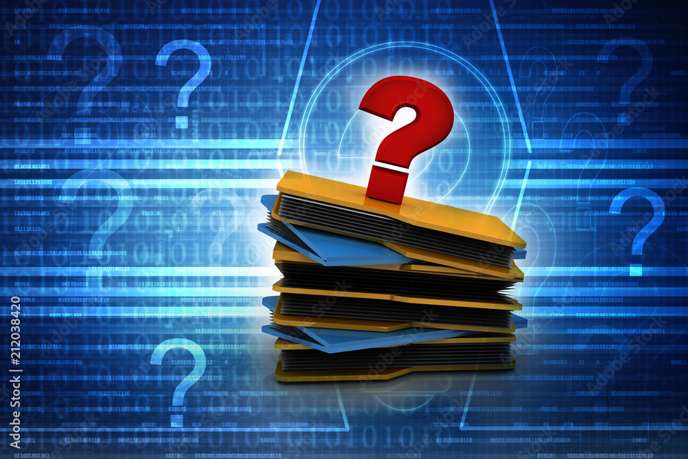 Poster 3d rendering file folder with question symbol