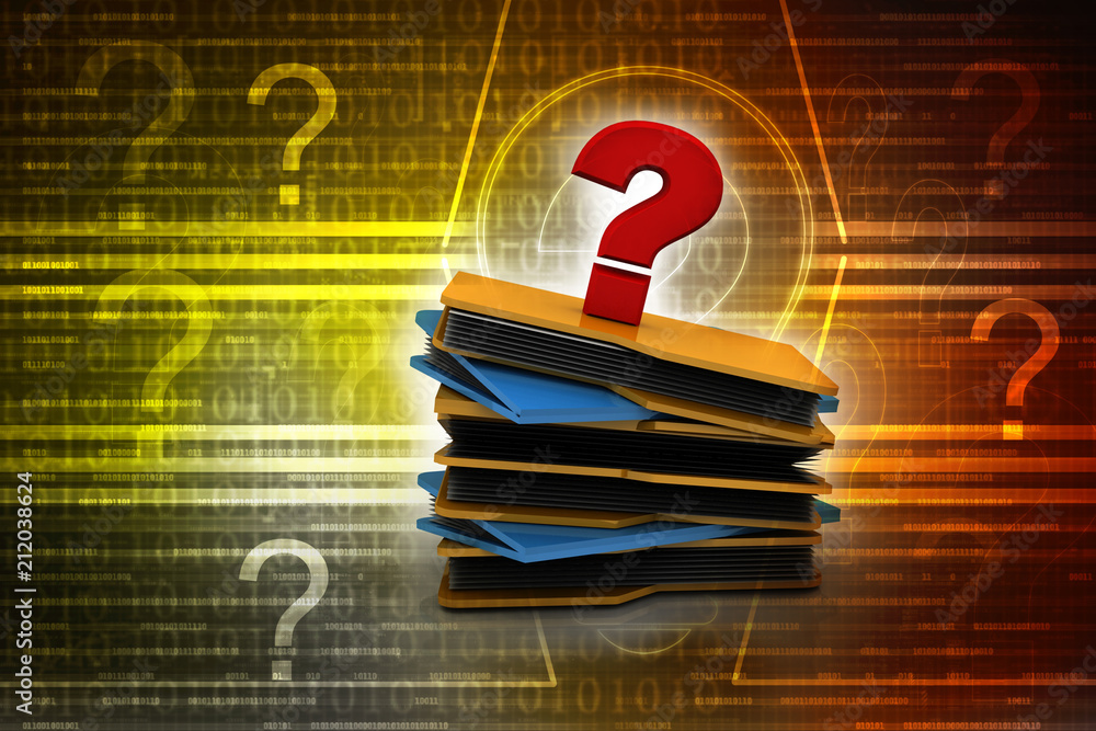 Poster 3d rendering file folder with question symbol