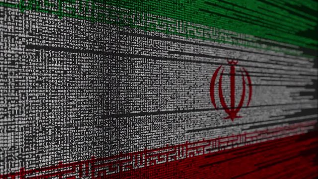 Program code and flag of Iran. Iranian digital technology or programming related loopable animation
