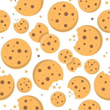 Chocolate chips cookies Seamless pattern bakery product flat design
