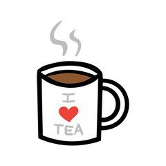 Cartoon I love Tea Mug Illustration