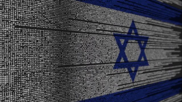 Program code and flag of Israel. Israeli digital technology or programming related loopable animation