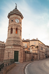 Fototapeta na wymiar Fermo view with old clock tower, Italy