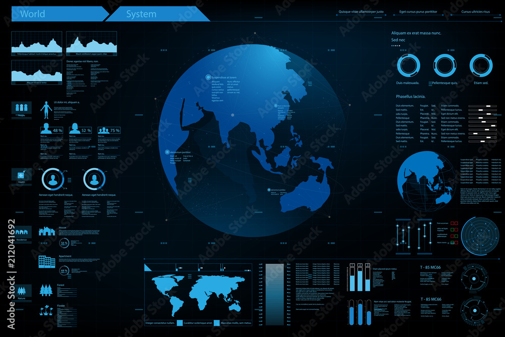 Aufkleber futuristic element panel.world map data analysis information.vector and illustration.