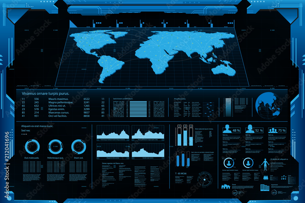 Aufkleber futuristic element panel.world map data analysis information.vector and illustration.