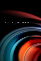 Fluid liquid colors design, colorful marble or plastic wavy texture background, glowing multicolored elements on black, for business or technology presentation or web brochure cover design, wallpaper