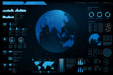 Futuristic element panel.World map data analysis information.vector and illustration.