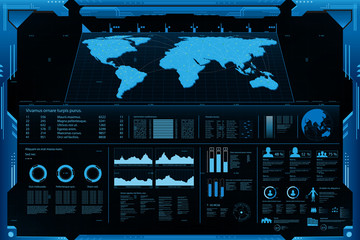 Futuristic element panel.World map data analysis information.vector and illustration.