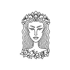 Virgo girl portrait. Zodiac sign for adult coloring book. Simple black and white vector illustration.