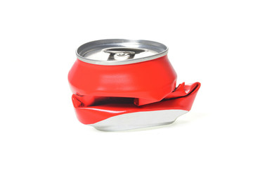 red aluminum can flattened