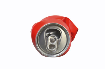 red aluminum can flattened